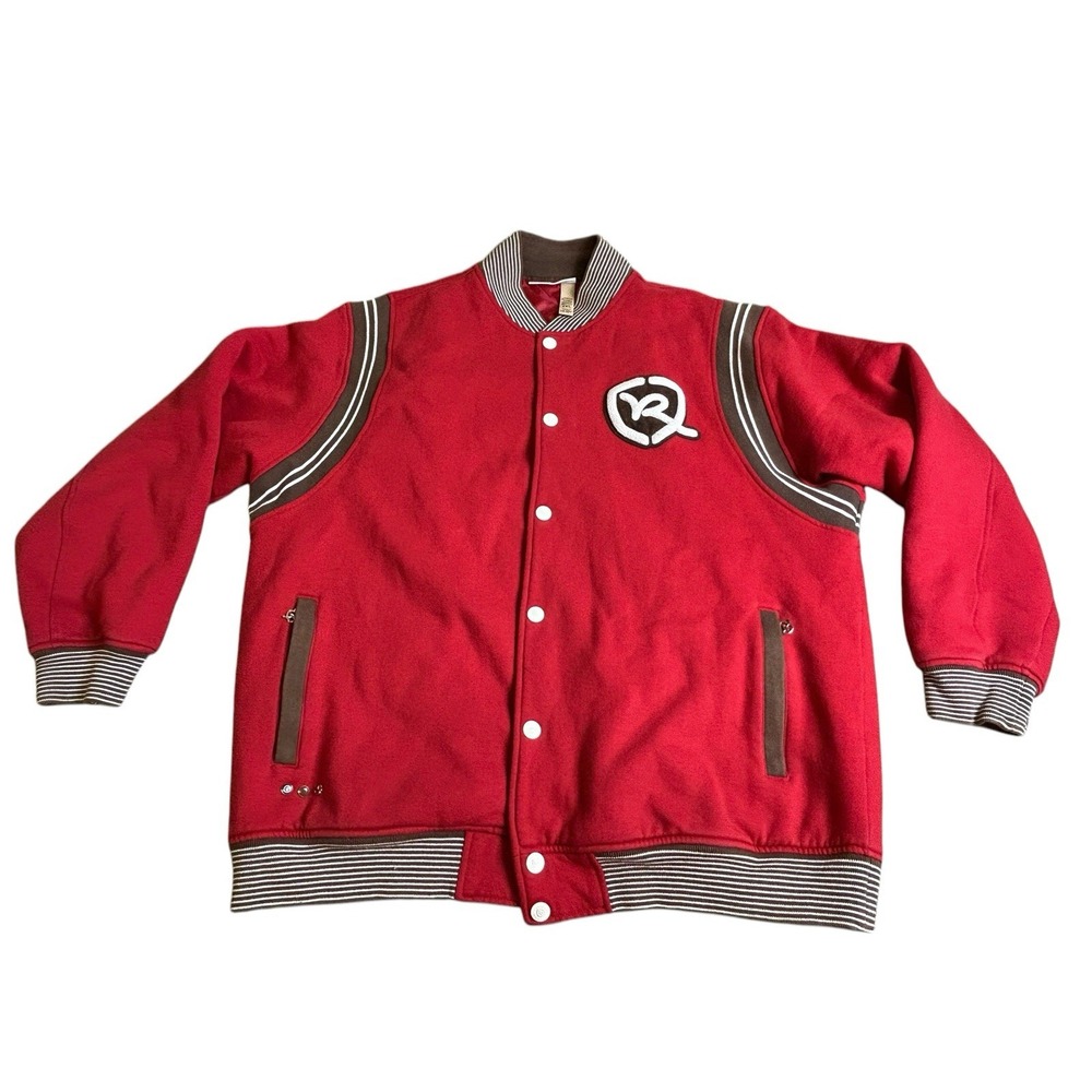 Rocawear Mens 2XL Red Brown Varsity Jacket Snap Closure Quilted Lining Y2K
